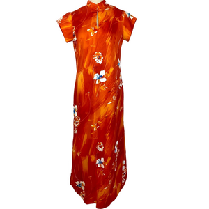 Vintage Diamond Head Cheongsam MuuMuu Orange Floral Women's 8
